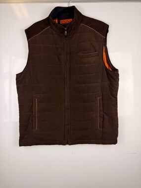 Enzo Tovare. Italy Men’s Dark Brown Quilted Zip Vest Jacket with Orange Lining